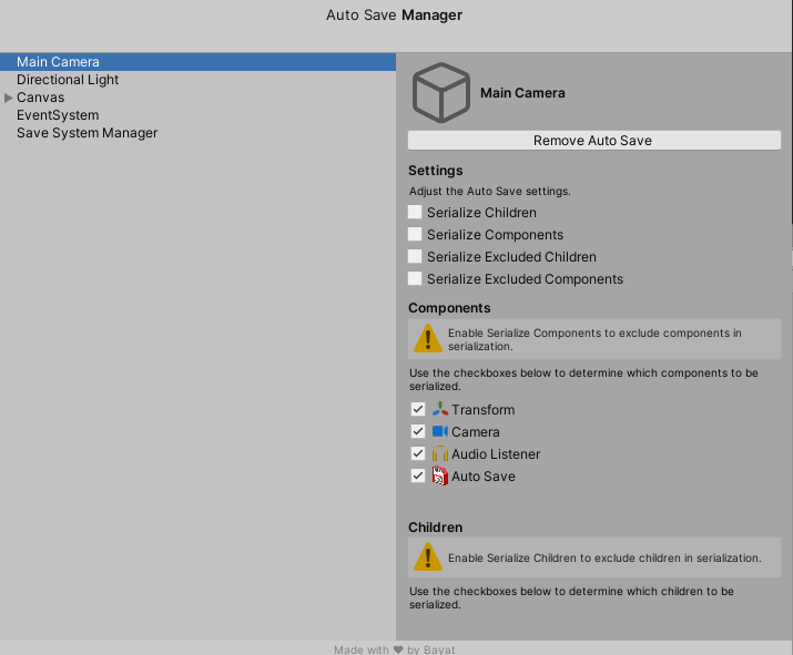 Auto Save Manager Window Selection